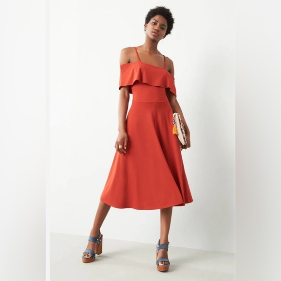 LEITH Orange ruffle top‎ fit and flare midi dress size S - Picture 1 of 15